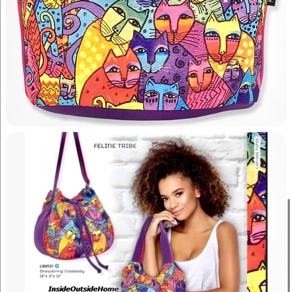 Laurel Burch Handbags - Laurel Burch Cat Multi Feline Tribe Friends ML Drawstring CrossBody Bag